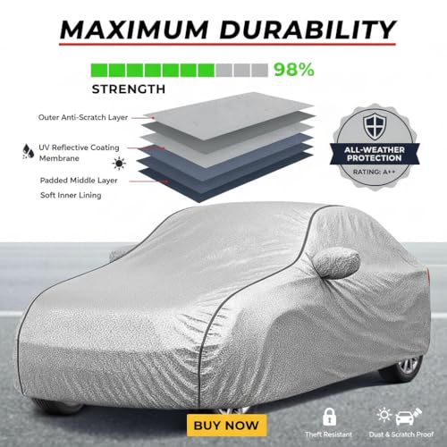 Image of Kayme Compatible with Silver Celerio Car Cover Waterproof Car Body Cover for All Weather Proof & Full Bottom Elastic, Triple Stitching with 100% Nail Proof Cover