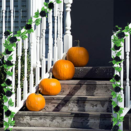Willbond 4 Pieces 7.7 Feet Fake Rose Vine Artificial Vine With Flowers Rose Garland Vintage Faux Flowers Decorations For Home Wedding Party Garden Hotel Office Decor (Black) #TOP2