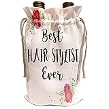 3dRose InspirationzStore - Love Series - Floral Best Hair Stylist Ever pink flower hairstylist styler salon job - Wine Bag (wbg_315742_1)