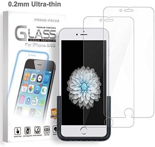 iPhone 6S 6 Tempered Glass Screen Protector for Apple iPhone 6S 6, 0.2mm Ultra-Thin (Twice Tempered), Super Strong 10H Hardness, Easy-Applied Fixture, Bubble Free, Proud-Focus Screen Protector 2-Pack