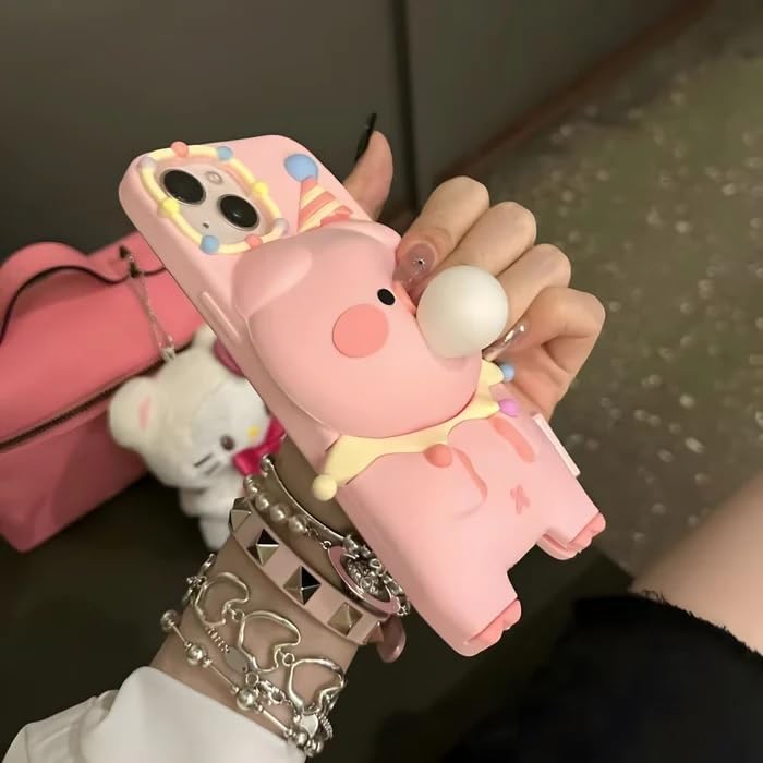 Image of COVERLY for iPhone 12 Pro 3D Pig Blowing Bubble Gum Case,Full Protective Squishy 3D Toy Lovely Piglet Play Back Case Cartoon Cute Soft Silicone Fashion Funny Phone Cover for Apple iPhone 12 Pro