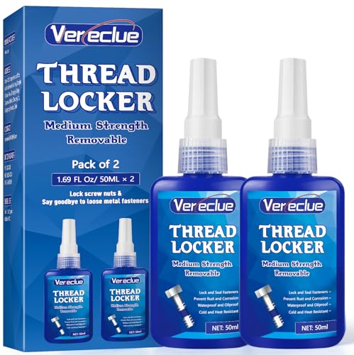 Thread Lock, 50ml*2, Medium Strength Threadlocker, Thread Locker for Nuts, Bolts, Metal Fasteners to Against Losening and Seal, Blue*2