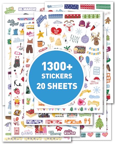 Holiday Seasonal Planner Sticker - Daily, Weekly & Monthly Calendar Stickers for Women, Men, Kids, Teachers & Students - Over 1300 Unique Hand-Drawn Stickers on 20 Sheets Per Pack!