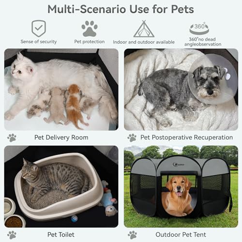 Image of Siedihit Dark Grey Puppy Playpen for Large Dog Cat, Dogs Tent Crates Cage Indoor /Outdoor, Portable Pop Up Dog Kennel with Carrying Bag for Rabbits, (Dark Grey, Large)