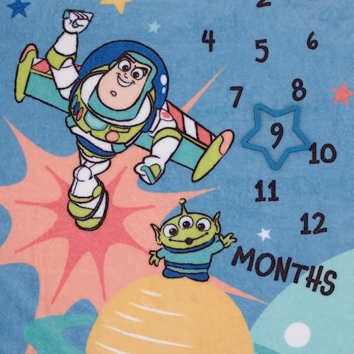 Image of Disney Toy Story Blue, Orange, and Yellow to Infinity and Beyond Super Soft Photo Op Milestone Baby Blanket