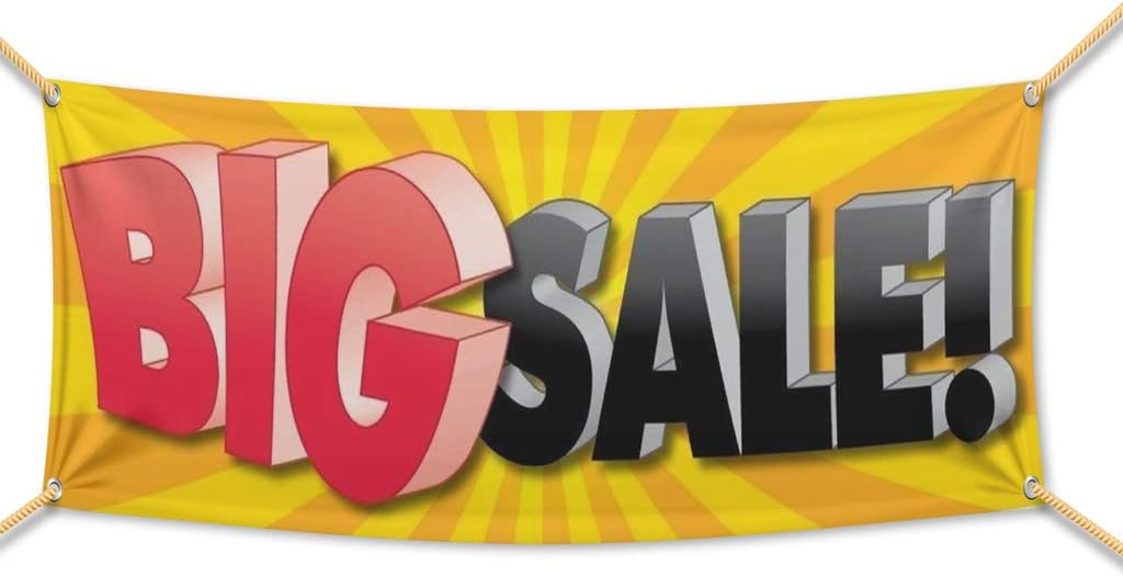 VictoryStore Outdoor Banners -Business Banner - 2 feet X 6 feet "Big Sale!” 10 Ounces Vinyl Banner, with Grommets for Hanging