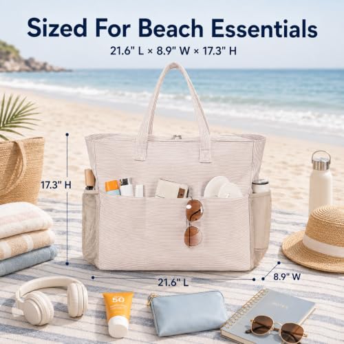 Image of LEDAOU Beach Bag Waterproof Sandproof Women Beach Tote Pool Bag with Zipper for Swim Gym Grocery Travel with Wet Pocket