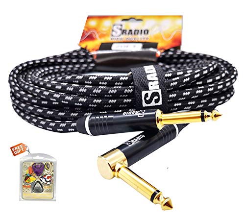 SRADIO Guitar Instrument Cable 10 Foot, AMP Cord Right Angle 1/4-Inch TS to