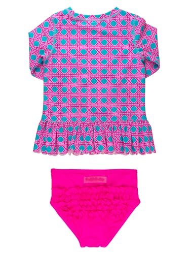 Image of RuffleButts Baby /Toddler Girls Scalloped Long Sleeve Rash Guard 2-Piece UPF50+ Sun Protected Swimsuit
