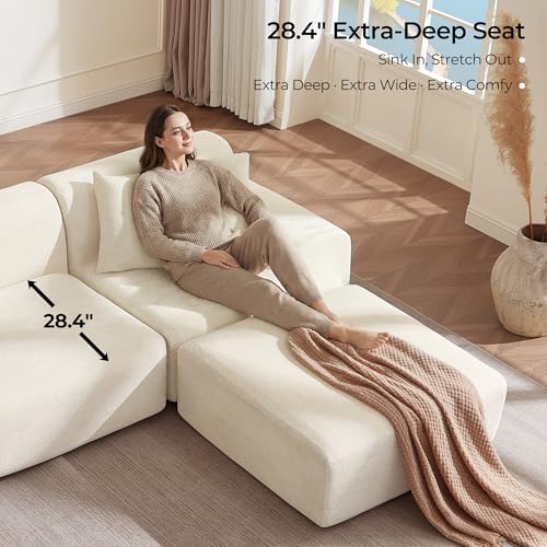 CHITA Modular L-Shaped Sectional Sofa, Deep Seat Modern Comfy Couches for Living Room, Oversized Boneless Sofas with Large Ottoman, No Assembly Required, Chenille in Cream - Image 5