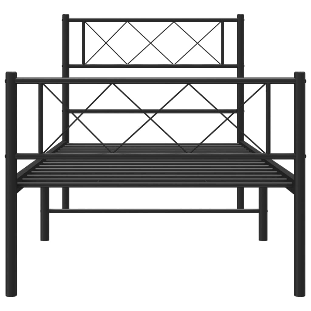 vidaXL Metalowa rama łóżka z wezgłowiem i zanóżkiem, czarna, 90x200 cm