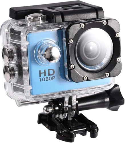 RigWig Action Camera - 2.0 Inch Full HD 1080P Sports, 30M Waterproof, 16MP Anti-Shake Mounting Accessories Kit for Diving/Bike/Climbing/Swimming (Blue)