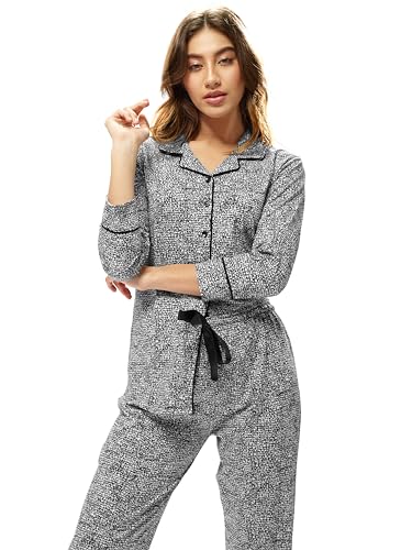 Image of LOTIK Women's Cotton Geomatric Printed Shirt & Payjama Nightsuit Set