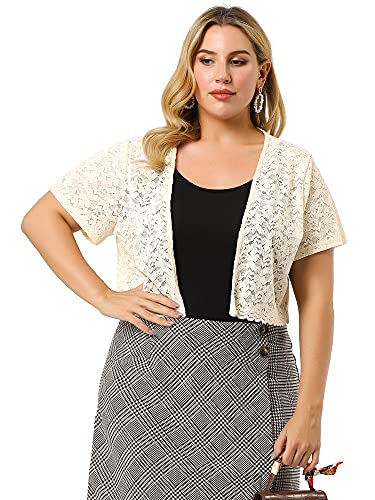 Image of Agnes Orinda Plus Size Bolero Shrugs for Women Lightweight Open Front Short Sleeve Cropped Lace Cardigan