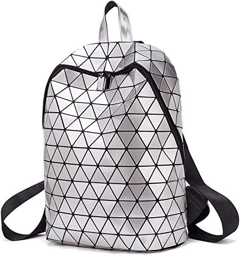 Image of Batcat Geometric Backpack Holographic Luminous Backpacks Reflective Bag Luminesk Irredescent Rucksack (Silver)