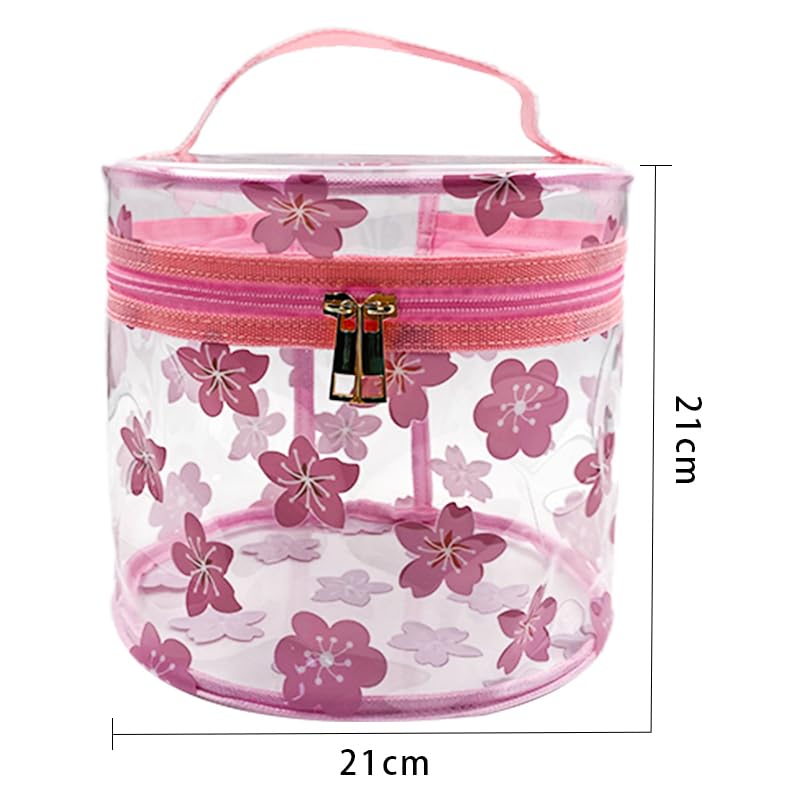 Printed Flowers Clear Cylinder Travel Makeup Bag,Portable Waterproof Pouch with Handle Ideal for Women and Girl (Daisy (D1049-1))2