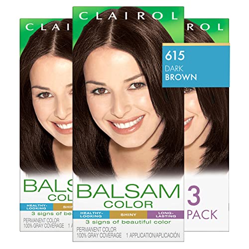 Clairol Balsam Permanent Hair Dye, 615 Dark Brown | Pack of 3