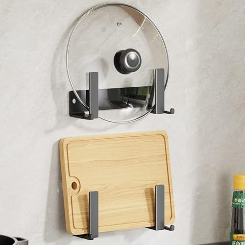 YISMAN Wall-mounted Pot Lid Rack,Cutting Board Shelf,Self-adhesive Carbon Steel Pot Cover Storage Rack,2 Sets