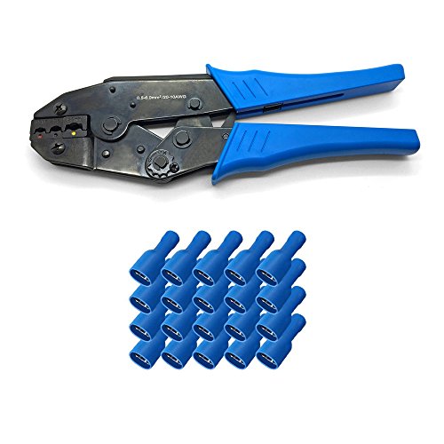 ARLI Crimpzange + 50x Flachsteckhülsen 6,3 x 0,8 mm Blau 1,5-2,5 mm Elektrische Flachsteckhülse Flachstecker Hülse Stecker Verbinder Quetstecker Hülsen Crimp Zange Set kfz Steckverbinder crimpen