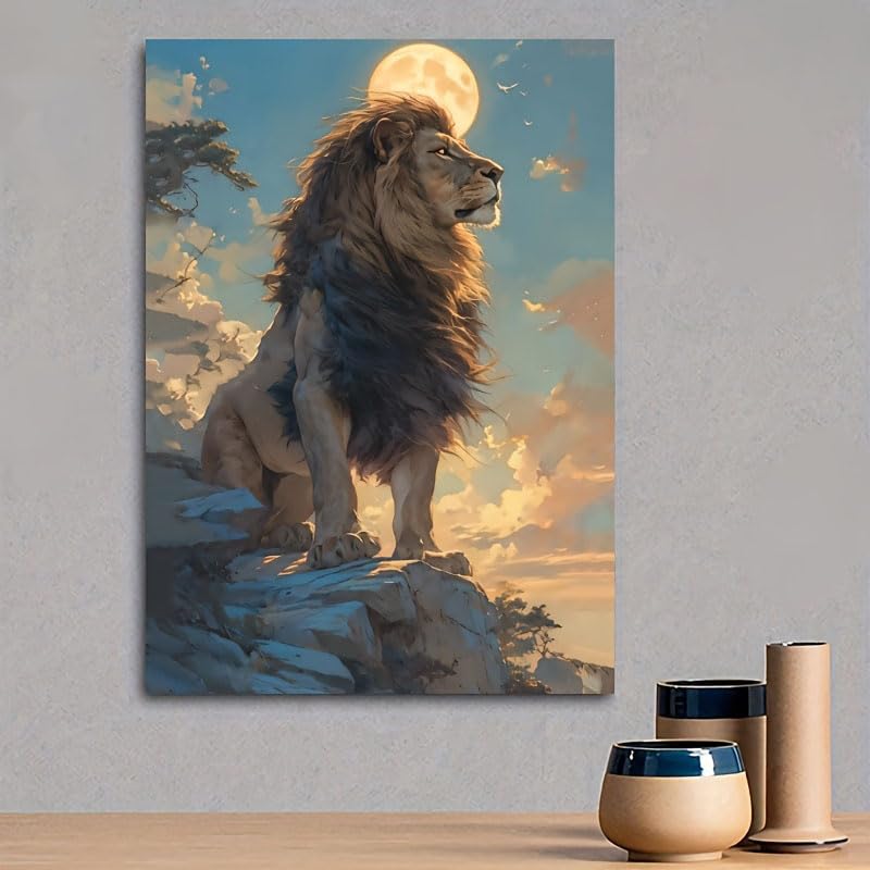 Cuadro de león pensativo para decorar tu salón con elegancia y arte natural