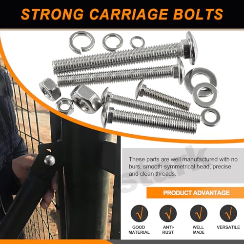 Image of 80Pcs 5 Sizes 304 Stainless Steel Carriage Bolts with Nuts and Washers Kit Silver Square Neck Carriage Bolts Screws Metric Round Head Carriage Bolt for Machinery Industry