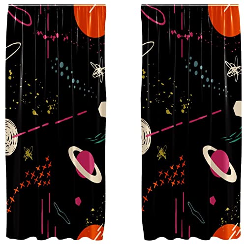 Cortinas de panel decorativas con estampado espacial de planetas, 2 piezas de 55 x 84" 2
