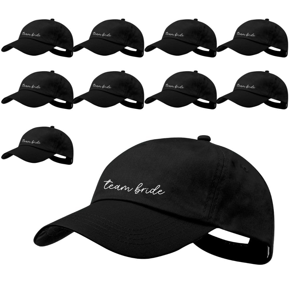 eBuyGB Pack of 10 Black Team Bride Hat, Hen Party Favours, Maid of Honour, Bridesmaids Gifts, Hen Party Accessory, Destination Hen Do