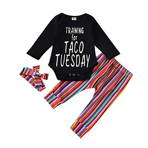 Lamuusaa Newborn Toddler Baby Girl Boy Letter Printed Short/Long Sleeve Romper Bodysuit Pants Hat 3Pcs Fall Winter Outfit (12-18M, Black+Colorful)