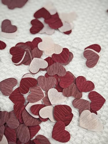 Image of Crepe Paper 1 inch Heart Confetti for Table Decor Anniversary Birthday Graduation Wedding Bridal Shower & Baby Shower Parties Decorations 1000Count (Burgundy)