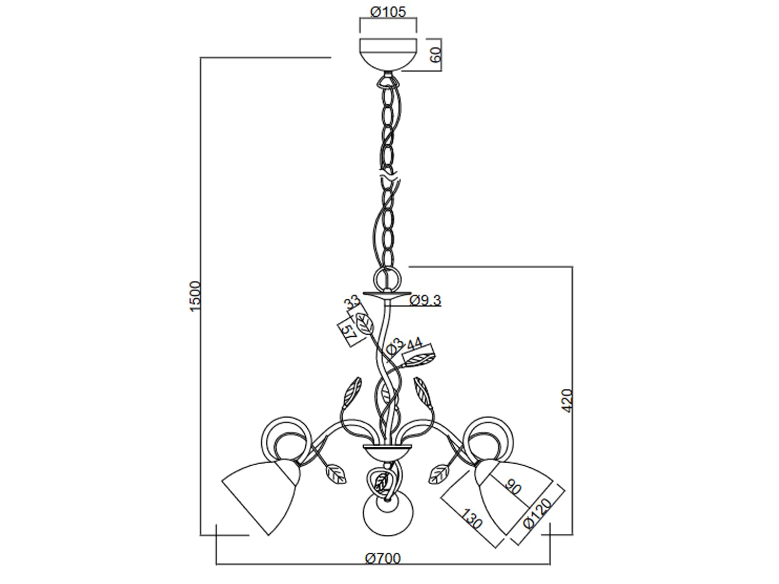 Trio Leuchten 110700328 Traditio a + + to e, Lampadario, Metallo, E14, antico ruggine, 70 x 70 x 150 cm