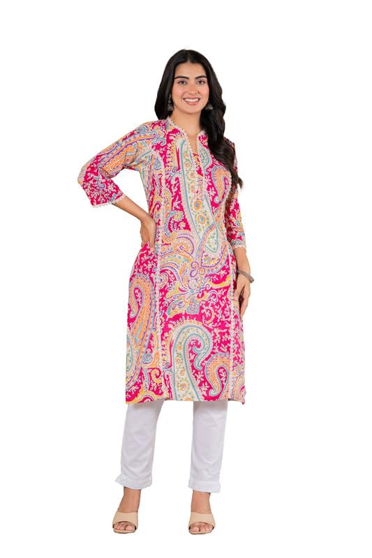 Image of Women's Pure Cotton Floral Printe Straight Single Kurti
