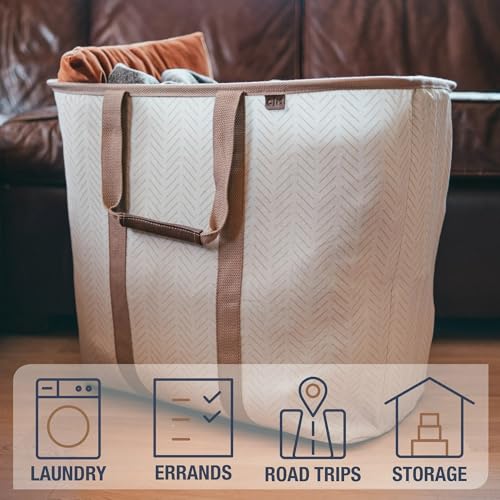 Image of CleverMade Collapsible Laundry Caddy - Foldable Laundry Hamper & Tote, XXL 64L Pop-Up Laundry Basket with Handles, Space-Saving Laundry Organizer for Home, Dorm, Closet & Travel, 2 Pack - LUXE Mocha