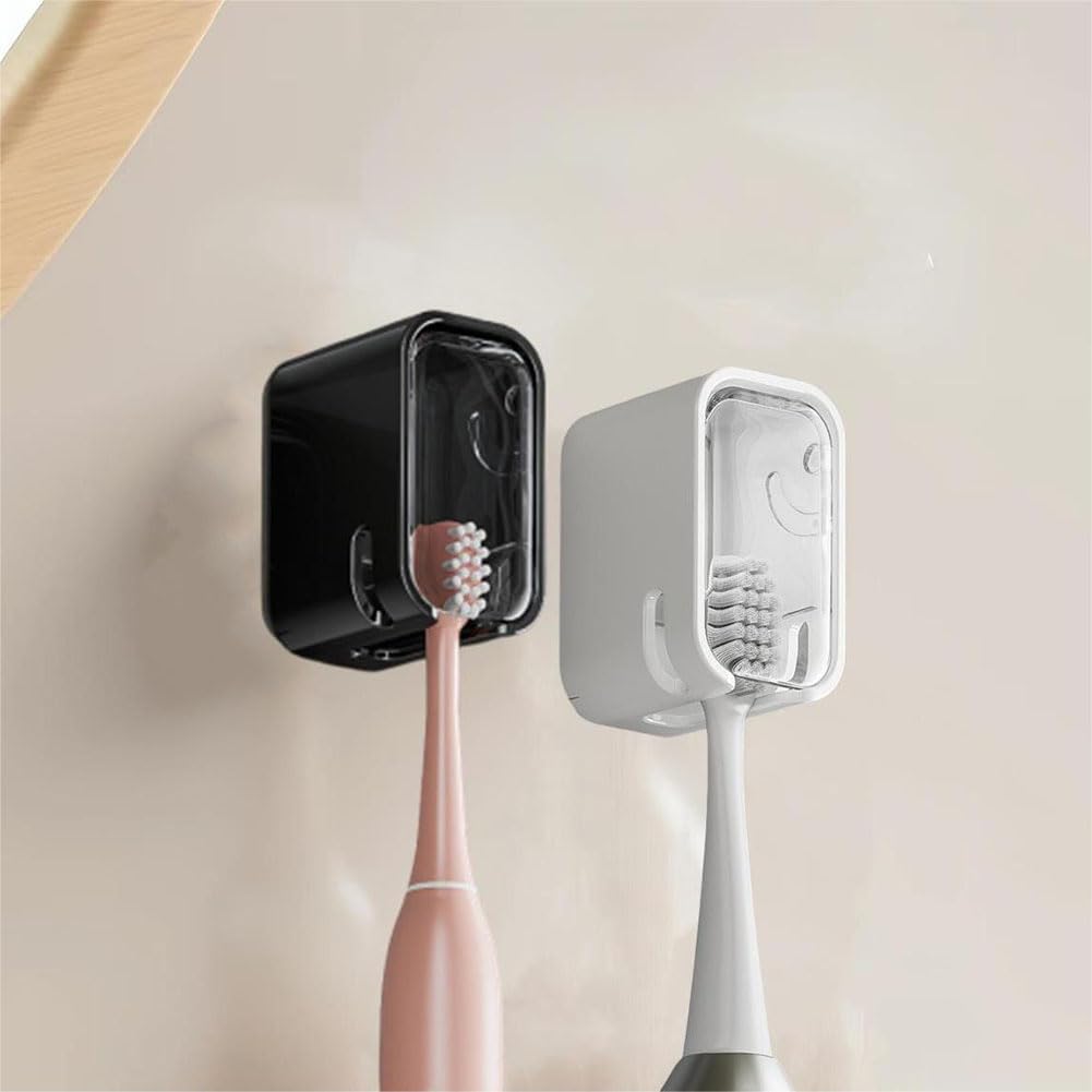 Paquete de 2 soportes para cepillo de dientes de pared para baño con cubierta de ducha, dispensador de cepillo de dientes individual de viaje, organizador de almacenamiento — view 9