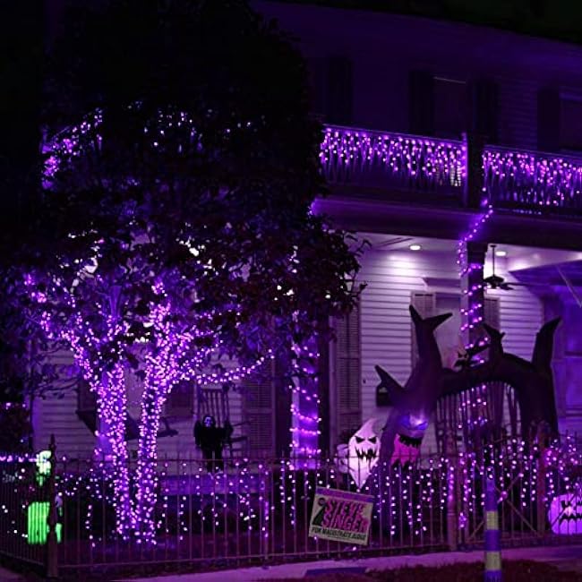 Dazzle Bright Purple Fairy String Lights, 4 Pack Total 80FT 240LED Copper Wire Battery Operated Waterproof Lights, Halloween Decorations for Indoor Home Outdoor Patio Yard Party Decor