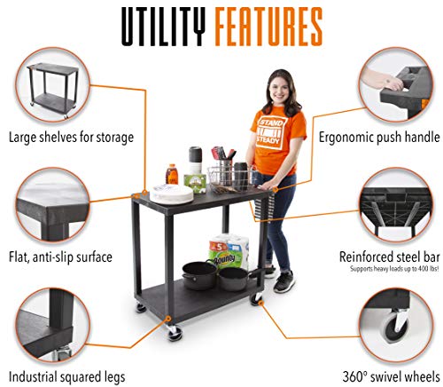 Original Tubstr - Flat Top Utility Cart - Heavy Duty, Supports up to 200 lbs - Flat Shelf Multipurpose Cart Perfect for Home, Garage, Catering, Warehouse and More (2 Shelf / 35x18) - Thumbnail 3