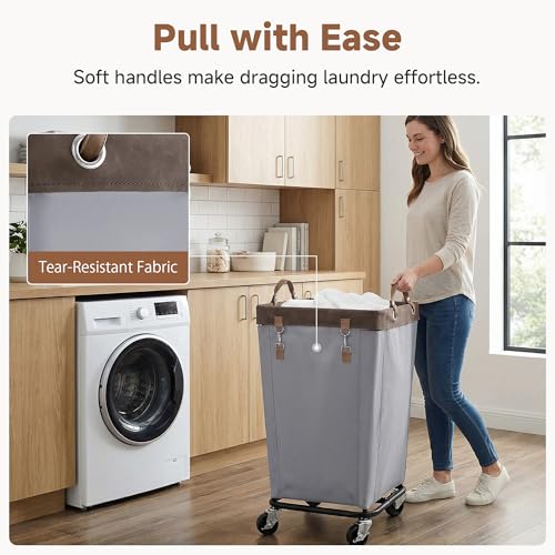 Image of StorageWorks 160L Laundry Basket with Wheels, Large Rolling Hampers for Clothing Organizer, Dirty Clothes Basket for Hotel, Home, Closet, Dorm, Light Grey