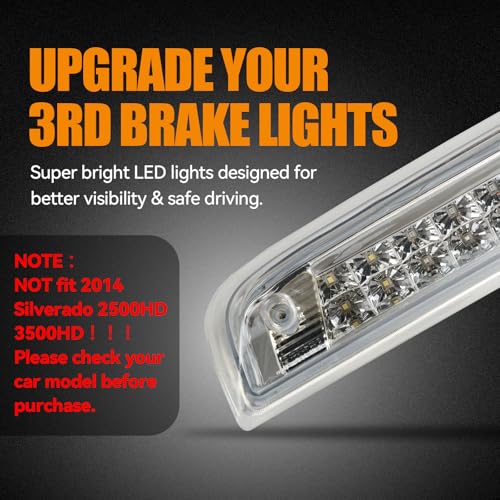 Image of Third 3rd Brake Light LED for 2014-2018 Chevy Silverado /GMC Sierra 1500 2500HD 3500HD, High Mount Rear Brake Lights Assembly, Waterproof Center Cab Cargo Lamp Stop Light (Chrome)