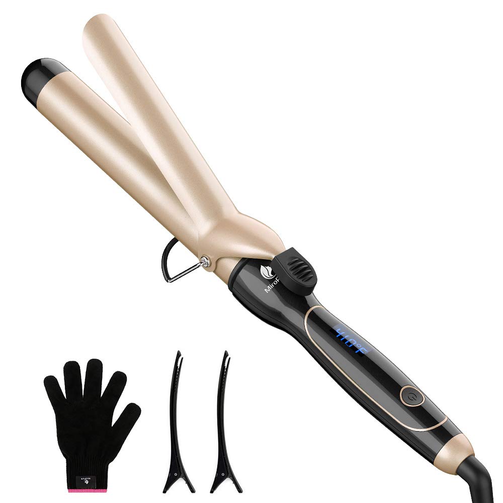 Curling Iron 1 1/2-inch Instant Heat with Extra-Smooth Tourmaline Ceramic Coating, 6 Temperature Settings and Dual Voltage, Glove Included