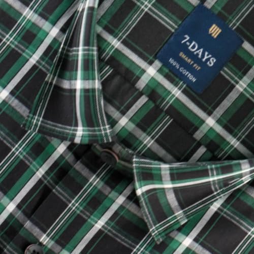 Image of 7-DAYS Men's Premium Check Shirt - 100% Cotton, Tailored Fit (Between Slim & Regular), Full Sleeve, with Pocket - Smart Office & Casual Look