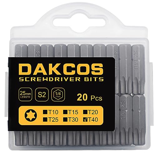 DAKCOS T40 Bit, embouts T40, assortiment d'embouts en S2 (longueur : 25 mm, 20 pièces)