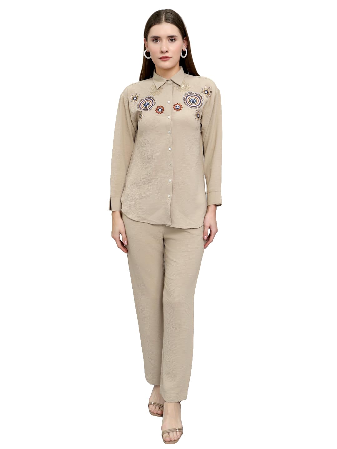 Women Regular Fit Full Sleeve Embroidered Collar Coordinate Set | Stylish Two Piece Outfit for Ladies | Elegant Western Co-Ord Dress (Pack of 1)-image-17