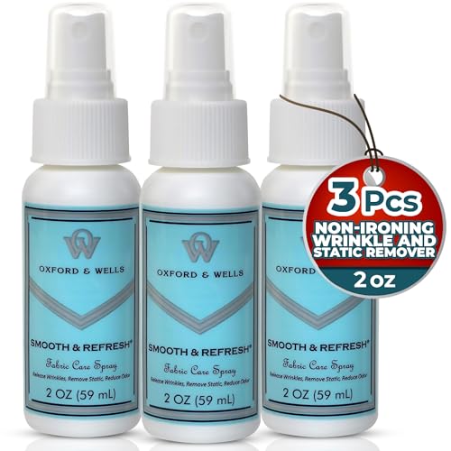 Oxford & Wells Fabric Wrinkle Remover & Static Reducer for Clothes, Wrinkle Spray for Clothing, Clothes Freshener, Non-Ironing Static Remover - Wrinkle Release Spray – Non-Aerosol 2 oz (Pack of 3)