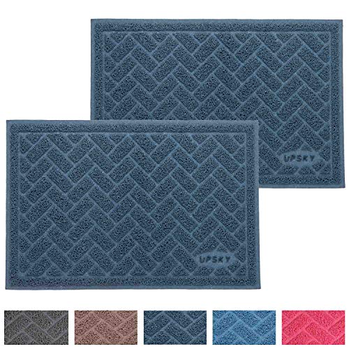 UPSKY Double Large Cat Litter Mat (24'' x 16'' x 2 Pieces), Premium Traps Litter from Box and Paws, Scatter Control for Litter Box, Soft on Sensitive Kitty Paws, Easy to Clean, Durable (Silver Blue)