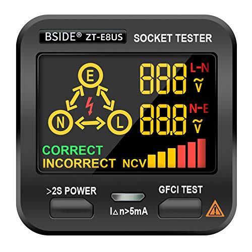Image of BSIDE EBTN LCD Outlet Tester 3 Results Display, Integrated Voltage Detector, GFCI Receptacle Socket Tester Circuit Analyzer US Wall Plug Leakage Tester Electricity Line Fault Checker