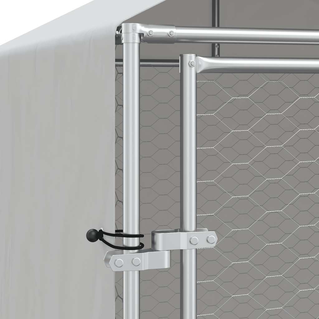 Perrera para perros con techo plateado, acero galvanizado, 2 x 10 x 2,5 m, resistente a la intemperie, con puerta y protección, ideal como salida, recinto al aire libre, parque para perros y