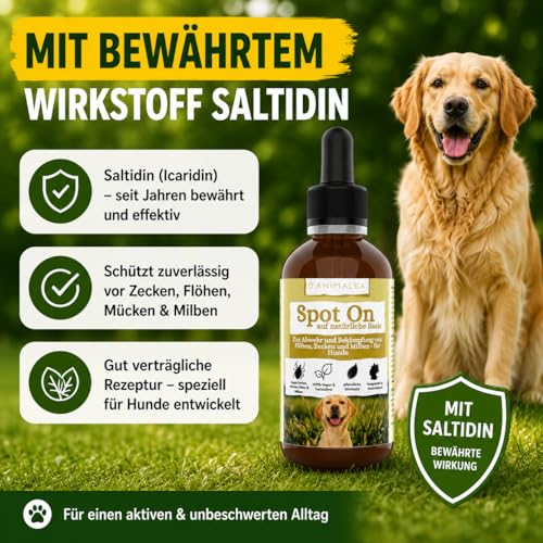 Animalea - Zeckenschutz für Hunde Spot On - effektiver Schutz gegen Zecken, Flöhe & Mücken für die gesamte Saison - Zeckenmittel für Hunde 50ml - Zeckenabwehr mit Neemöl & ohne Nervengift