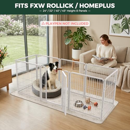 Image of FXW Washable Pee Pads for Dogs, Leak-Proof & Non-Slip, Specifically Designed for FXW Rollick /Homeplus 24inch 8 Panels Dog Playpen, 39 inch x 85 inch Rectangle, Khaki, 2 Packs