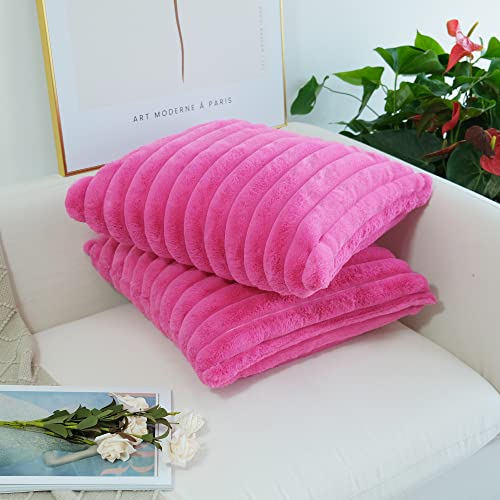 Jojusis Pack Of 2 Faux Fur Plush Decorative Throw Pillow Covers Couch Cushion Case Soft Pillowcases (Hot Pink, 18 X 18-Inch) #TOP2