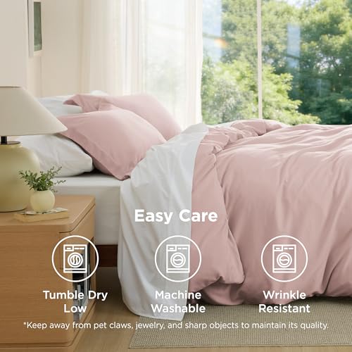 Image of Bedsure Duvet Cover Full Size - Soft Double Brushed Bedding Set for Kids & Adults, Zipper Closure, 3 Pieces, Includes 1 Duvet Cover (80 inchx90 inch) & 2 Pillow Shams, NO Comforter, Rose Pink