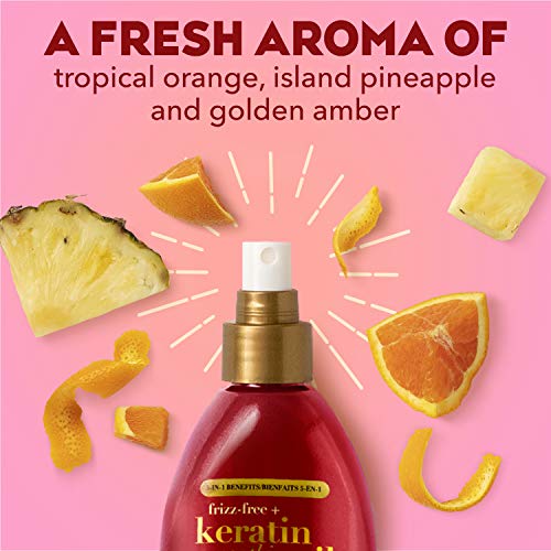 OGX Frizz-Free + Keratin Smoothing Oil Miracle Gloss Spray, 5 in 1, De-frizz & Shiny Hair, Argan Oil